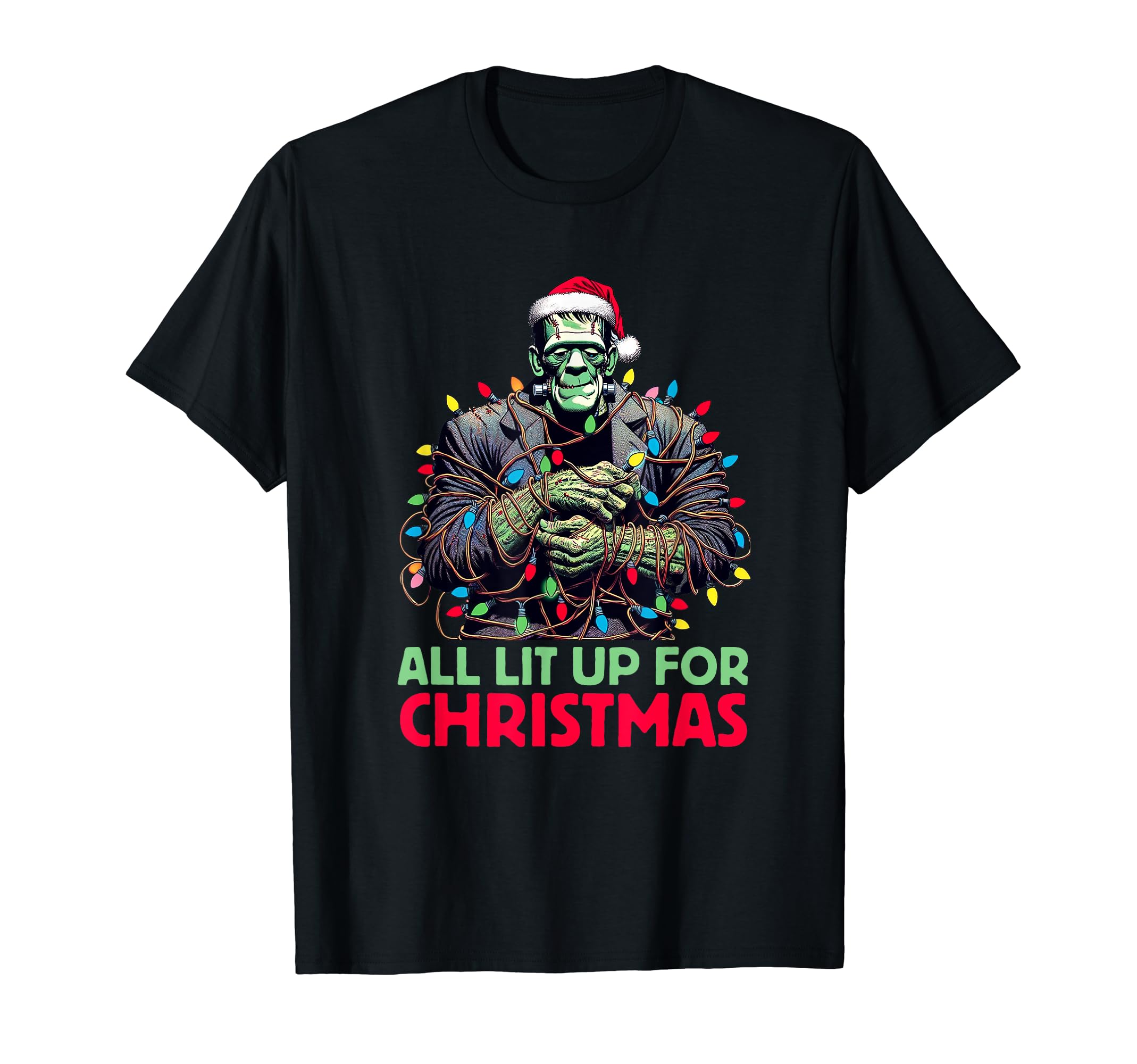 Photo 1 of "All Lit Up for Christmas" - Frankenstein's Monster Holiday T-Shirt