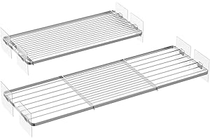 WEJIPP Closet Organizer Tension Shelves Expendable Cabinet Wire Storage Shelving Rack Heavy Duty Metal DIY Divider Separator for Cabinet Wardrobe Cupboard Pantry Kitchen Bedroom, 2packs