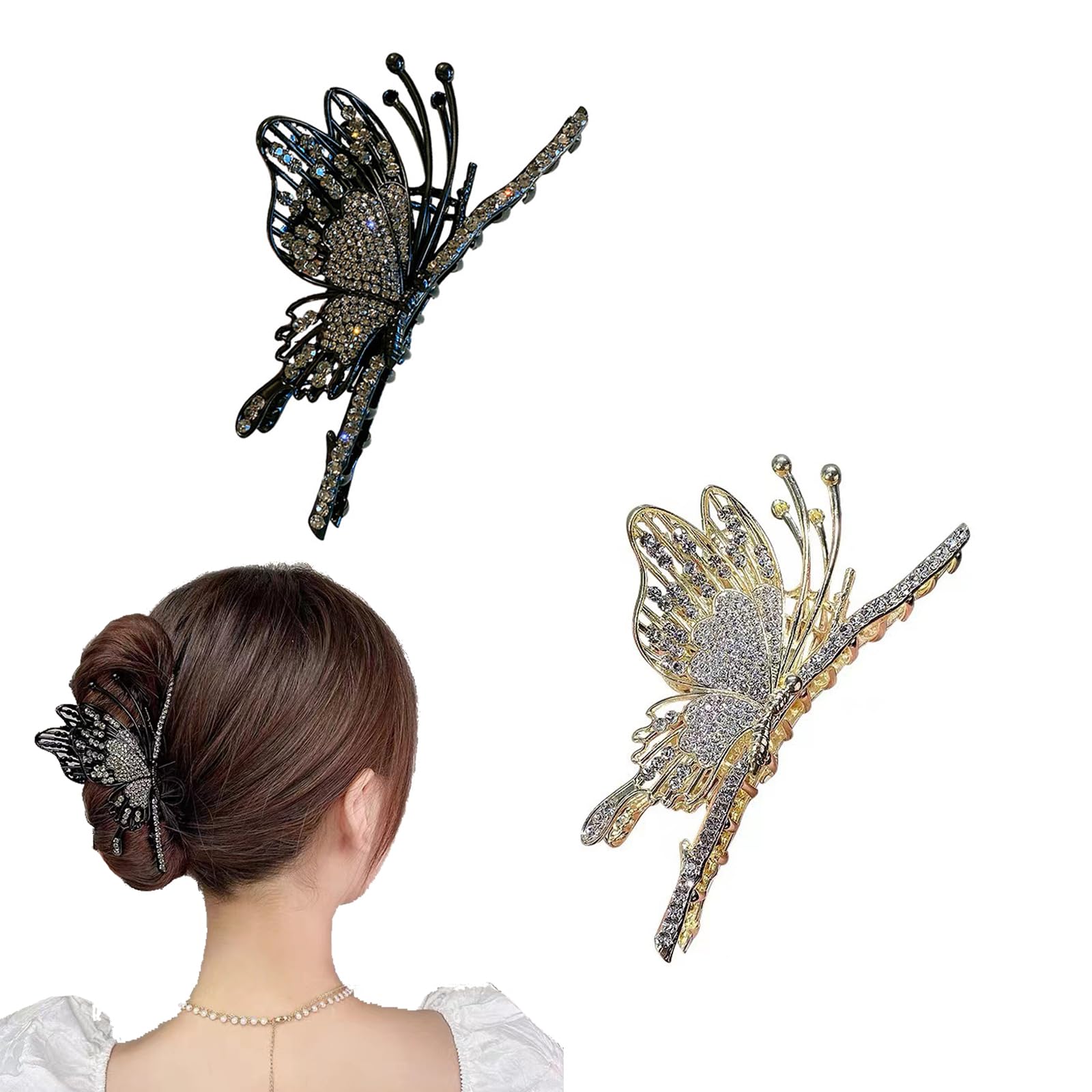2Pcs Large Metal Butterfly Hair Clips Sparkly Hold Hair Jaw Clips Large Non-Slip Butterfly Hair Claw Clips Cute Metal Hair Accessories for Women Girls
