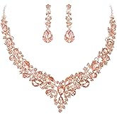 BriLove Women's Wedding Bridal Austrian Crystal Teardrop Cluster Statement Necklace Dangle Earrings Jewelry Set