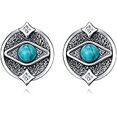 Reaii Natural Evil Eye Stud Earrings - Sterling Silver Genuine Turquoise - Women's Jewelry Gifts
