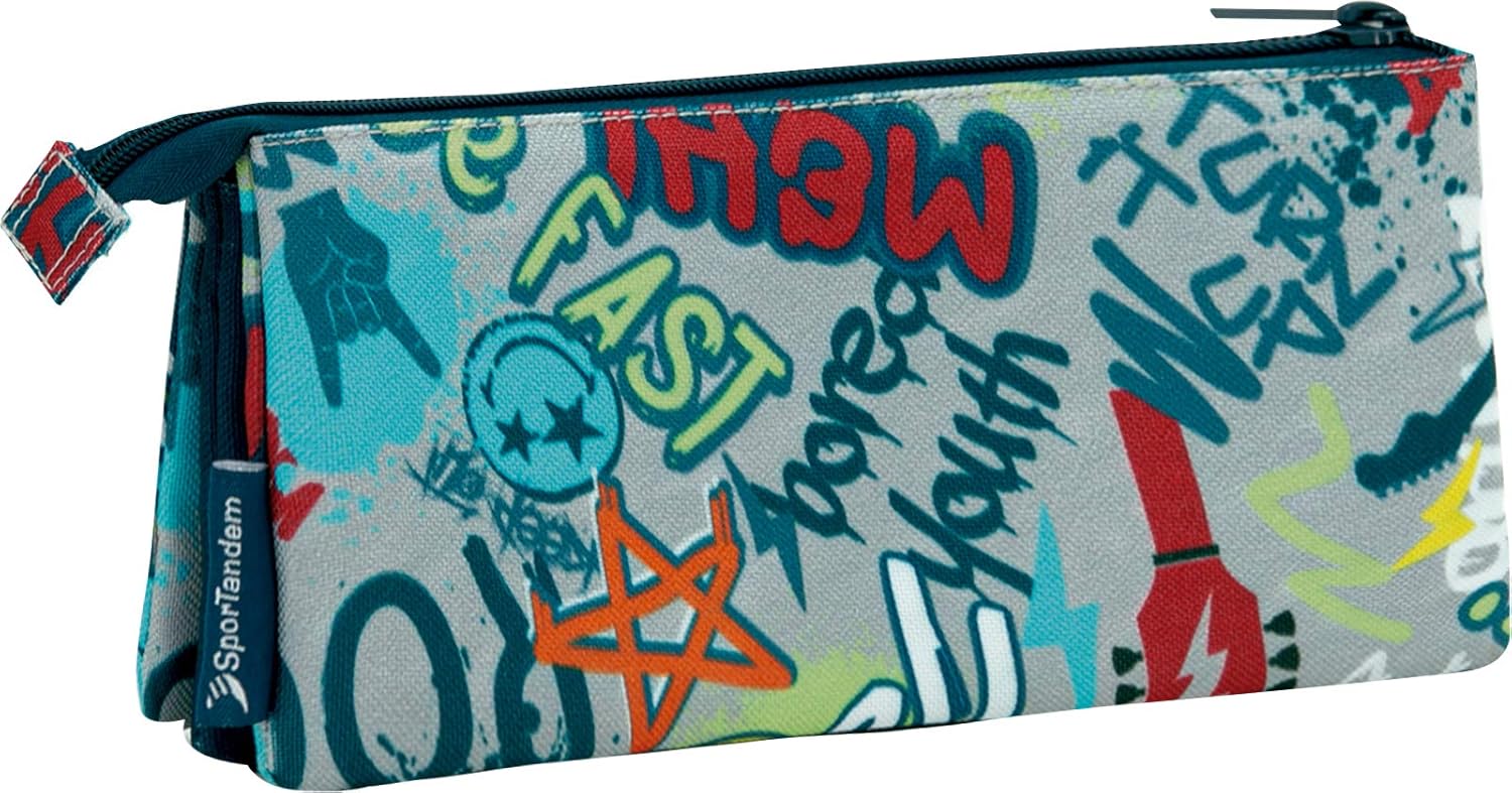 OFITURIA Smiley Rebel School Organiser Pencil Case, Three Compartments, Large Capacity with Lock System with Thick Metal Zip - Image 3
