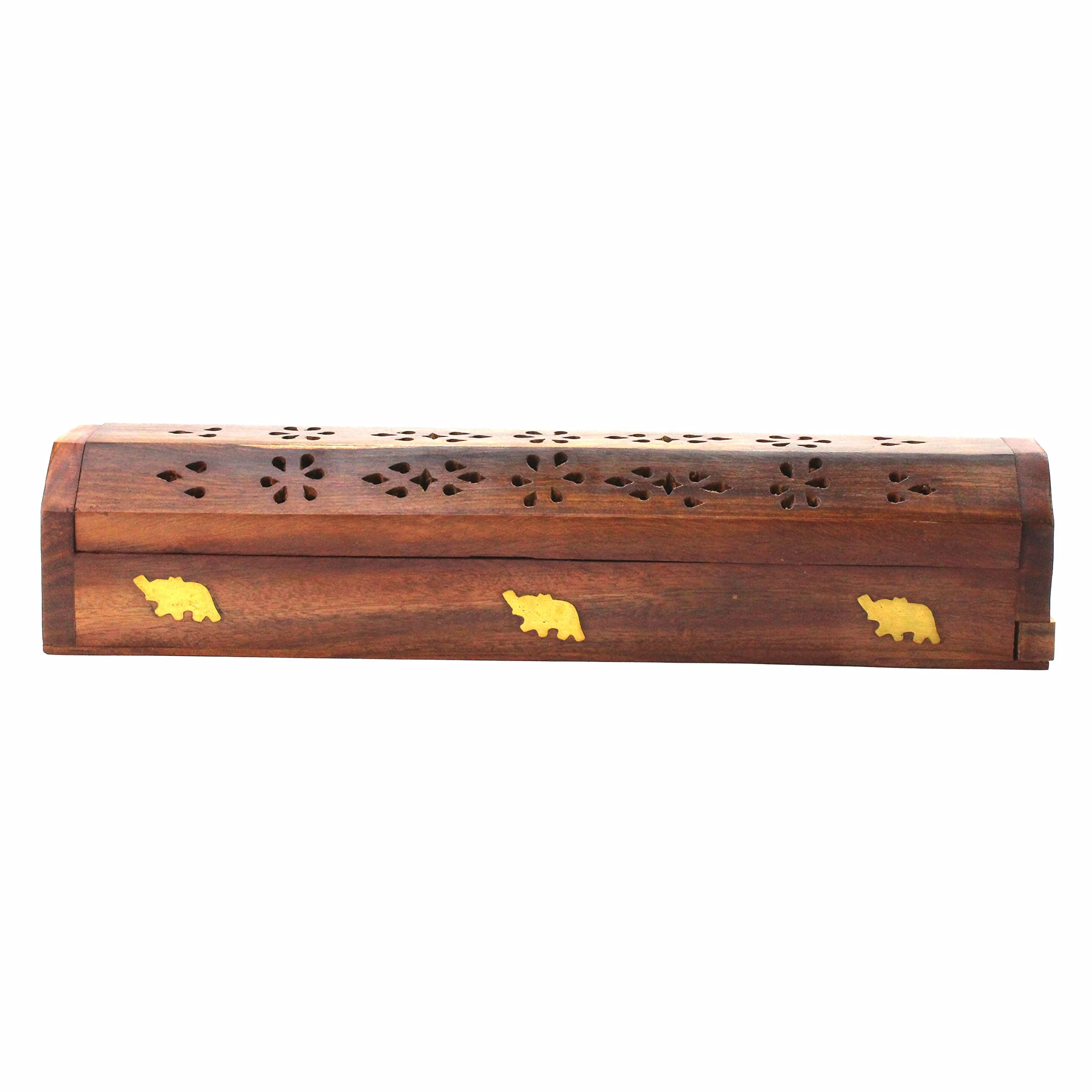 SUL Wooden Incense Burner Tray for Incense Sticks and Cones with Storage Compartment Ash Catcher with Brass Inlay Ideal for Aromatherapy, Meditation,Yoga Ornamental piece for Home (ELEPHANT)