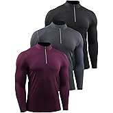 NELEUS Men's Compression Shirts 1/4 Zip Pullover Long Sleeved Running Shirts 3 Pack