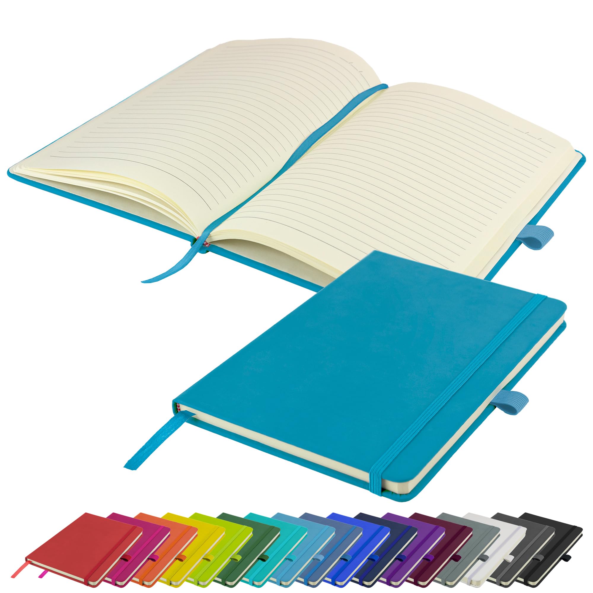Savvy Bee A5 Notebook New Lined Hardback Journal with pen loop, elastic closure & ribbon page marker Notepad Note Book Notes Diary Pad (Teal)