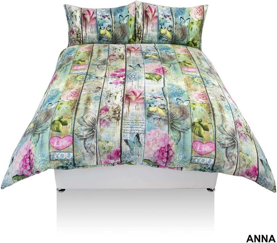 Adam Home Printed Duvet Quilt Cover With Matching Pillowcases Bedding Set Reversible Design Supreme Quality Poly Cotton Duvet Cover Super Soft & Durable Comforter Cover Anna King