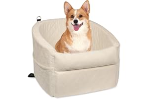 GL GLENSLAVE Dog Car Seat for Small/Medium Dogs, Upgrade Dog Booster Seat,Detachable and Washable Pet Car Seats with Thick Cushion Safety Leash and Storage Pockets (Beige)