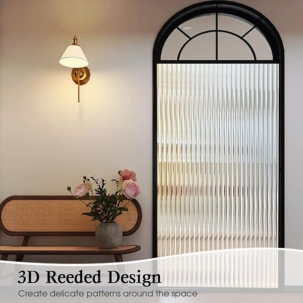 WINDIMILEY WINDOW PRIVACY FILM 3D REEDED GLASS STATIC CLINGS FLUTED FROSTED DECORATIVE WINDOW STICKERS WINTER HEAT CONTROL SUN BLOCKING FILM PEEL AND STICK ADHESIVE DOOR COVER,23.6X394IN,TRANSPARENT