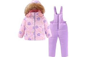 Hiheart Girls 2 Piece Snowsuit Warm Hooded Ski Jacket and Pants Set