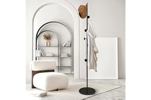 Aolohomy Coat Tree Freestanding, Metal Coat Rack Tree with 8 Hooks, Free Standing Hanger for Hats Scarves Purses Umbrellas, Coat Stands with Stable Base for Entryway Bedroom, Black