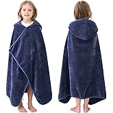 Hiturbo Kids Hooded Bath Towel: 100% Cotton Soft Thick Absorbent Towels Wrap - 50"x30" Shower Beach Pool Wearable Blanket for 3-12 Yrs Boys Girls - Navy