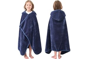 Hiturbo Kids Hooded Bath Towel: 100% Cotton Soft Thick Absorbent Towels Wrap - 50"x30" Shower Beach Pool Wearable Blanket for 3-12 Yrs Boys Girls - Navy