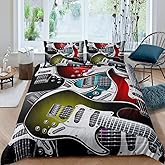 Feelyou Guitar Comforter Cover Set for Boys Teens Rock Music Bedding Set 2Piece 1 Duvet Cover + 1 Pillowcase (Twin)