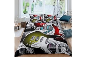 Feelyou Guitar Comforter Cover Set for Boys Teens Rock Music Bedding Set 2Piece 1 Duvet Cover + 2 Pillowcases (Queen)