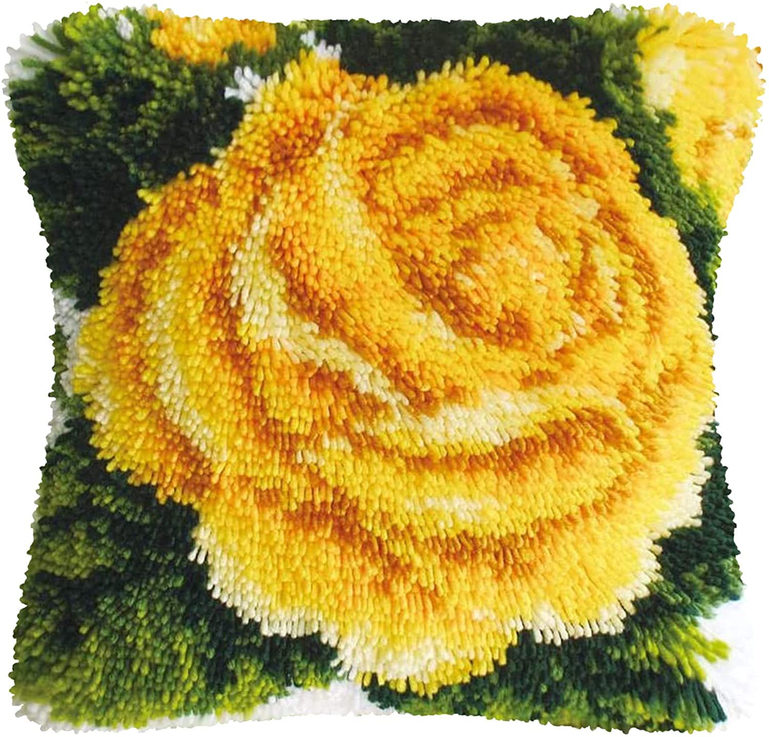 Latch Hook Kit for Adults & Kids - Flower Pattern 43x43cm, Complete DIY Cushion Making Craft Kits with Yarn & Canvas and Crochet Needle, Latch Hook Pillow Cover Adult Craft Kits Home Decor for Women