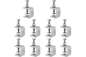 HOZEON 10 Pcs Stainless Steel C Clamps 1 Inch, Heavy Duty Small C Desk Clamp with Wide Jaw Openings