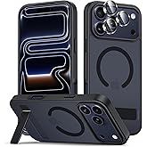 LEKEVO for iPhone 17 Pro Case with Stand, Compatible with MagSafe, Camera Lens Protector, Translucent Matte Slim Silicone Shockproof Magnetic Phone Cover, Black