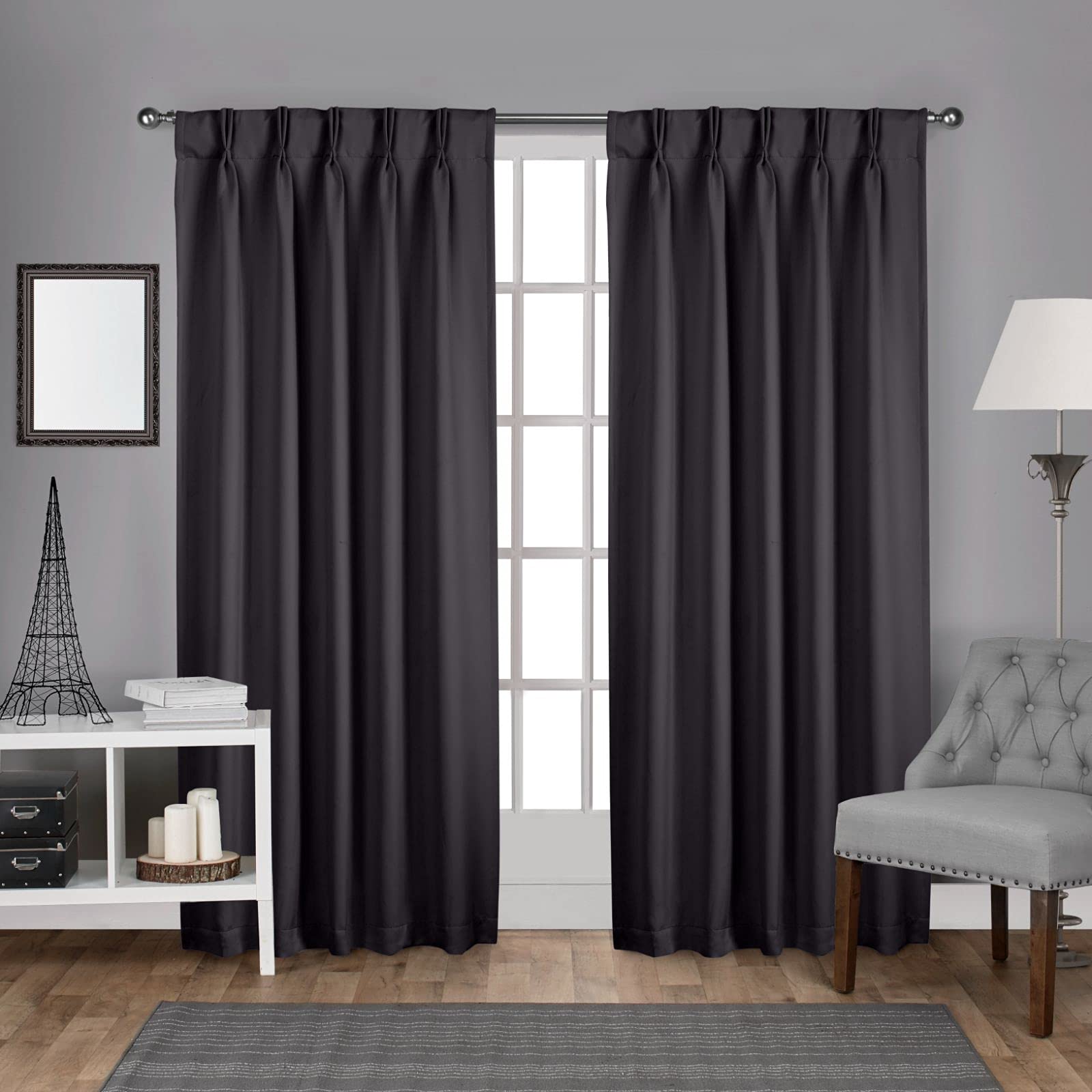 Exclusive Home Curtains Sateen Woven Blackout Pinch Pleat Top Panel Pair, Charcoal, 30x84, 2 Piece — image 1