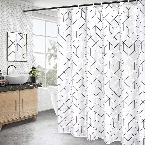 Weighted Shower Curtain For Wet Room EurCross White Black Cube Square Shower Curtains Bathroom, Wet Room