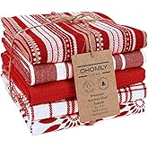 OHOMLY LIVING Assorted Kitchen Towels Set of 5-100% Cotton Dish Cloths Towels with Hanging Loop - Soft, Absorbent & Washable for Kitchen Use - Quick Drying Dish Towels 16x26 Inch Red