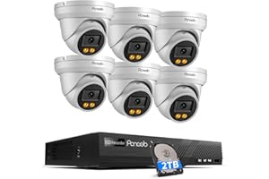 PANOOB 5MP NVR Security Camera System, 6PCS Wired 5MP IP Surveillance Dome Turret Cameras with Person Detection, Smart Dual Lights Color Night Vision, 4K 8 Channel PoE NVR 2TB HDD, PD93BA0608-5MDF