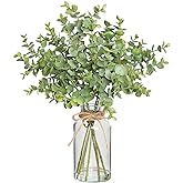 Zheart Fake Eucalyptus Stems in Glass Vase with Faux Water,14" Artificial Plants Eucalyptus Leaves for Shelf Desk Bathroom Farmhouse Room Coffee Table Home Decor (Sage Green)