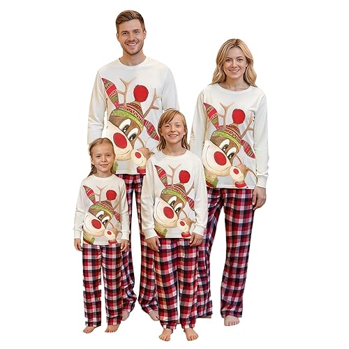 Nuoke Christmas Pajamas Christmas Pyjamas Matching Xmas Pjs for Family Men Women Cartoon Nightwear，L