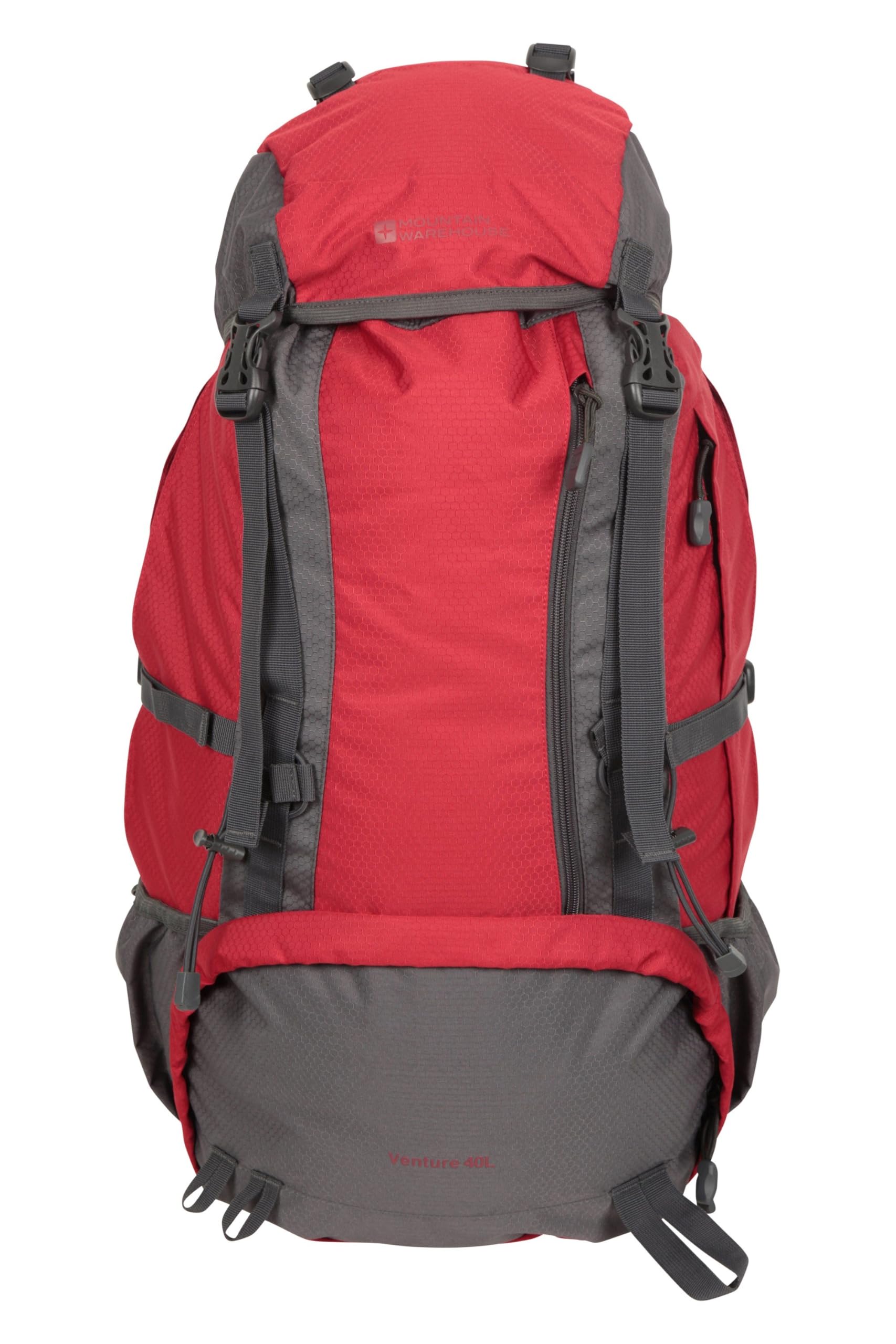 Mountain Warehouse Venture 40L Rucksack - Ripstop, Compression Straps, Hydration Compatible Red