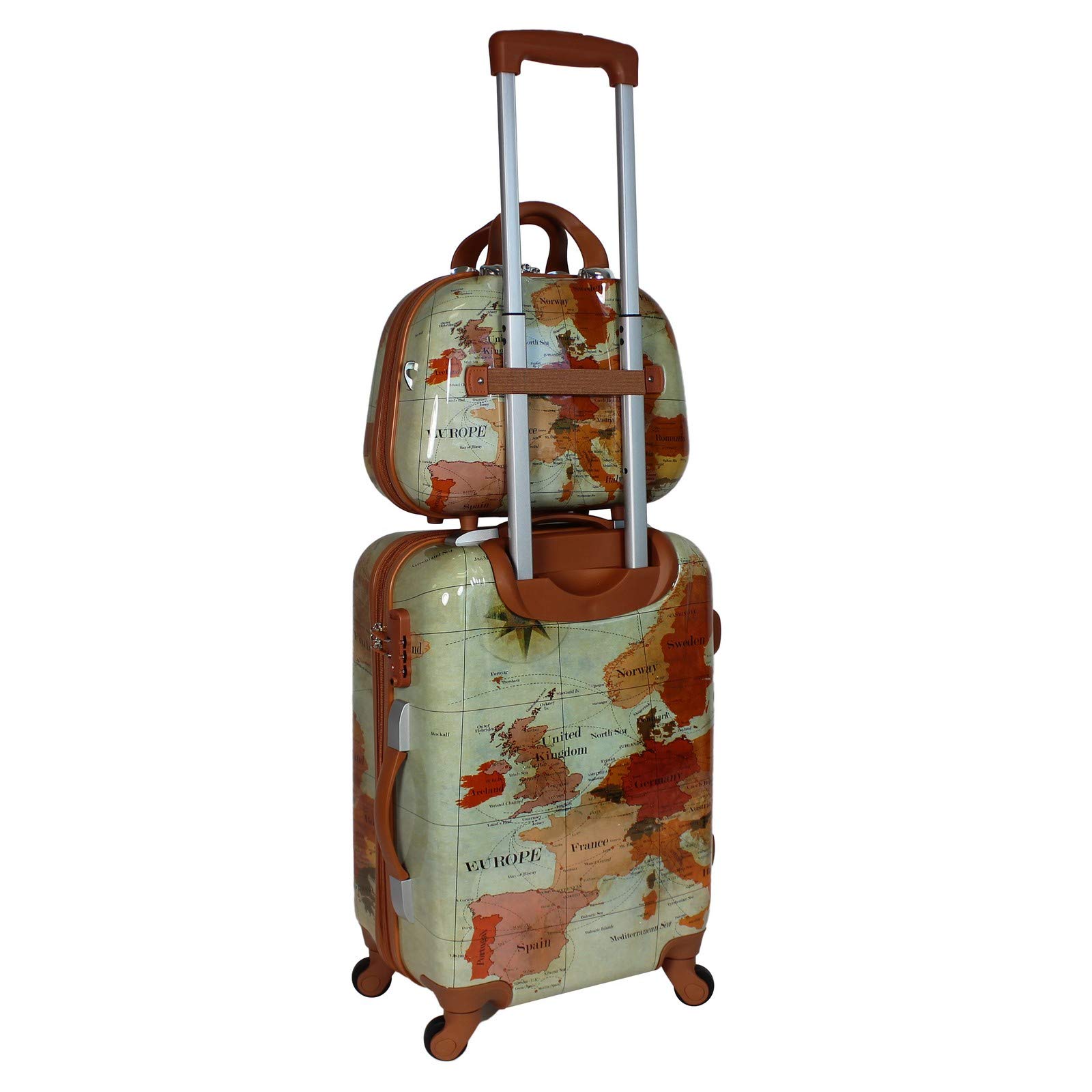 World Traveler Europe (Set of 4-Piece) Spinner Luggage Set with TSA Lock, Brown,Zippered Divider