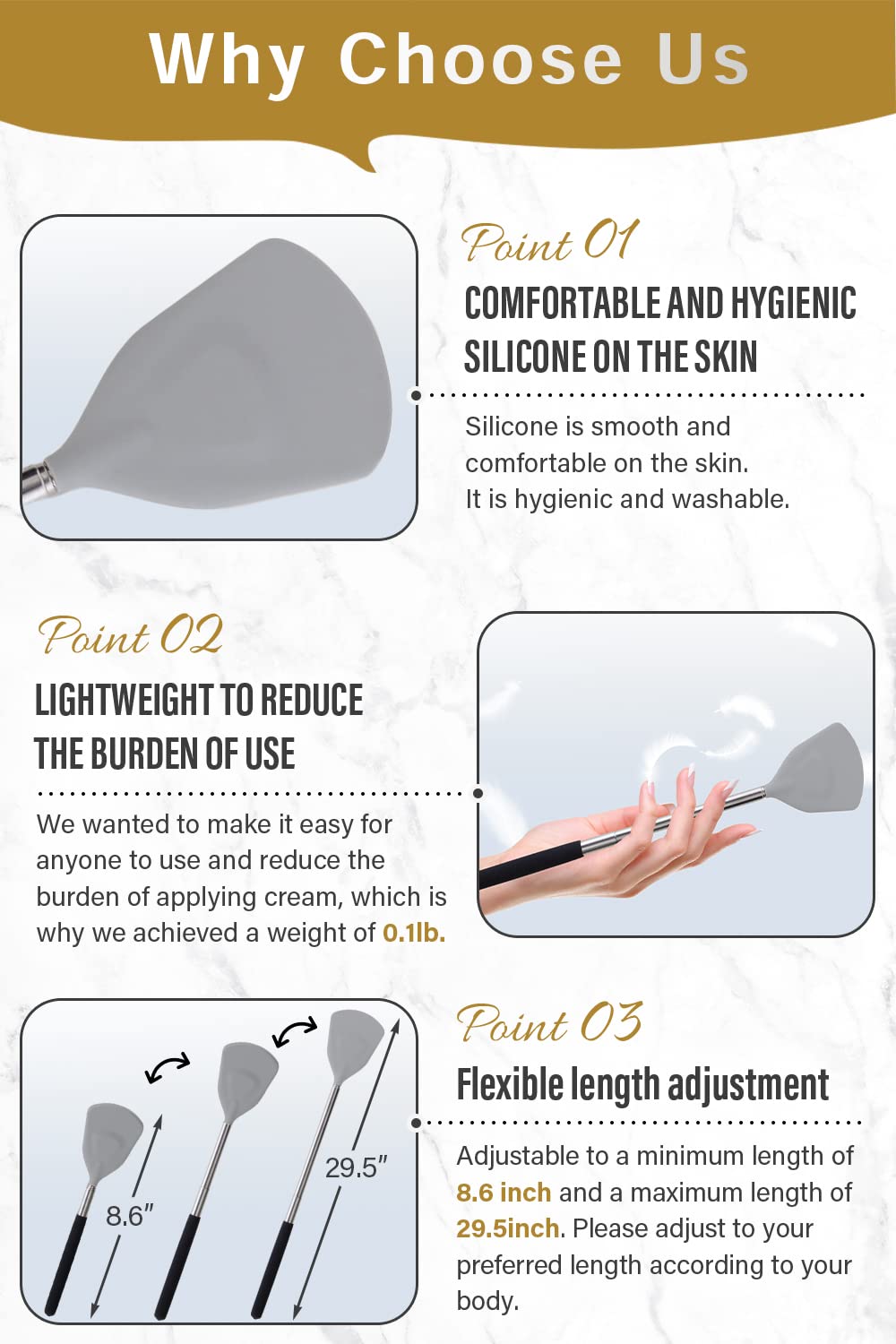 ROUNDS Cream Applicator for Back Telescopic Stick for Lotion Ointment Body Oil Medicine feet