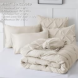 CozyLux Beige Comforter Set Queen 7 Pieces Bed in A