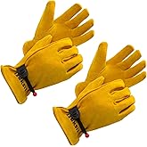 FEISHDEK Kids Work Gloves Age 2-14, Extra Soft Deerskin Suede, Durable, Flexible Toddler Youth Genuine Leather Gloves for Kids Yard Work, Working, Gardening (Small, Yellow, 2-4 Years Old)