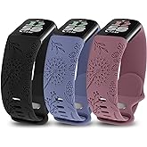 Minyee 3 Packs Floral Engraved Band Compatible with Fitbit Charge 6 Bands/Fitbit Charge 5 Bands Women, Cute Soft Silicone Dandelion Flower Pattern Sport Designer Fancy Summer Strap for Charge 6/5