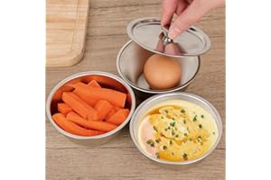 Stainless Steel Rice Bowl with With Lids Household Kitchen, Lid Portable Steamed Egg Bowl Soup Bowls Serving Dishes for Sauce