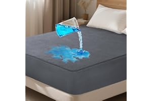 OhGeni 100% Waterproof Mattress Protector, King Gray Size, Fitted Sheet with Deep Pockets, 6''-18'', Premium Noiseless Breathable Soft Material, Mattresses Cover for Bed