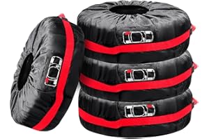 4 Pack Polyester Tire Covers, Wheel Protector Tires Storage Bags with Handle, Outdoor Waterproof Dustproof Wheel Covers Fit f