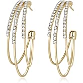 Kruckel Gold Hoop Earrings for Women, 925 Sterling Silver Post, Cubic Zirconia, Great Wedding Birthday Retirement Gift for Woman