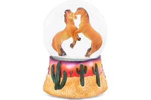 Elanze Designs Playful Mustang Horses Southwest Sunset Dueling Stallions Herd Rearing Dun Brumby Bay Cactus Sand Desert West 100MM Musical Glitter Snow Globe Plays Tune Born Free