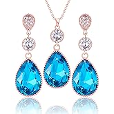 Qinpan 18 * 13MM Big Teardrop Crystal Pendant Dangle Necklaces and Earrings Jewelry Sets for Women Glod Plated