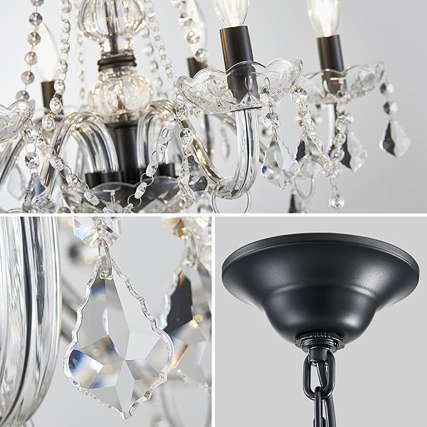 UIIMECES CRYSTAL CHANDELIER LIGHT FIXTURE, MODERN K9 CRYSTAL CHANDELIER FOR DINING ROOM, BLACK CEILING HANGING PENDANT LIGHT FIXTURE FOR LIVING ROOM, ENTRYWAY, BEDROOM, HALLWAY, KITCHEN ISLAND