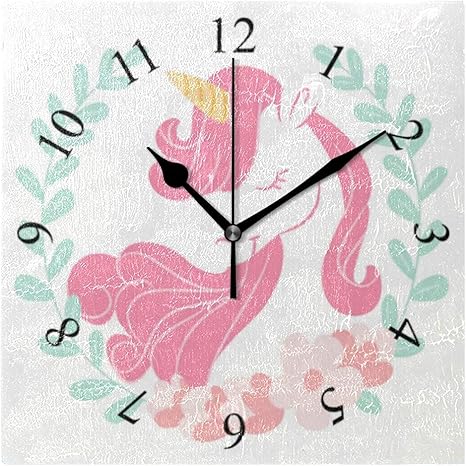 Amazon Co Jp Mika かわいいユニコーン 壁掛け時計 掛け時計 壁掛け おしゃれ オシャレ 四角型 スクエア 四角形 部屋 リビング キッチン 寝室 ホーム キッチン