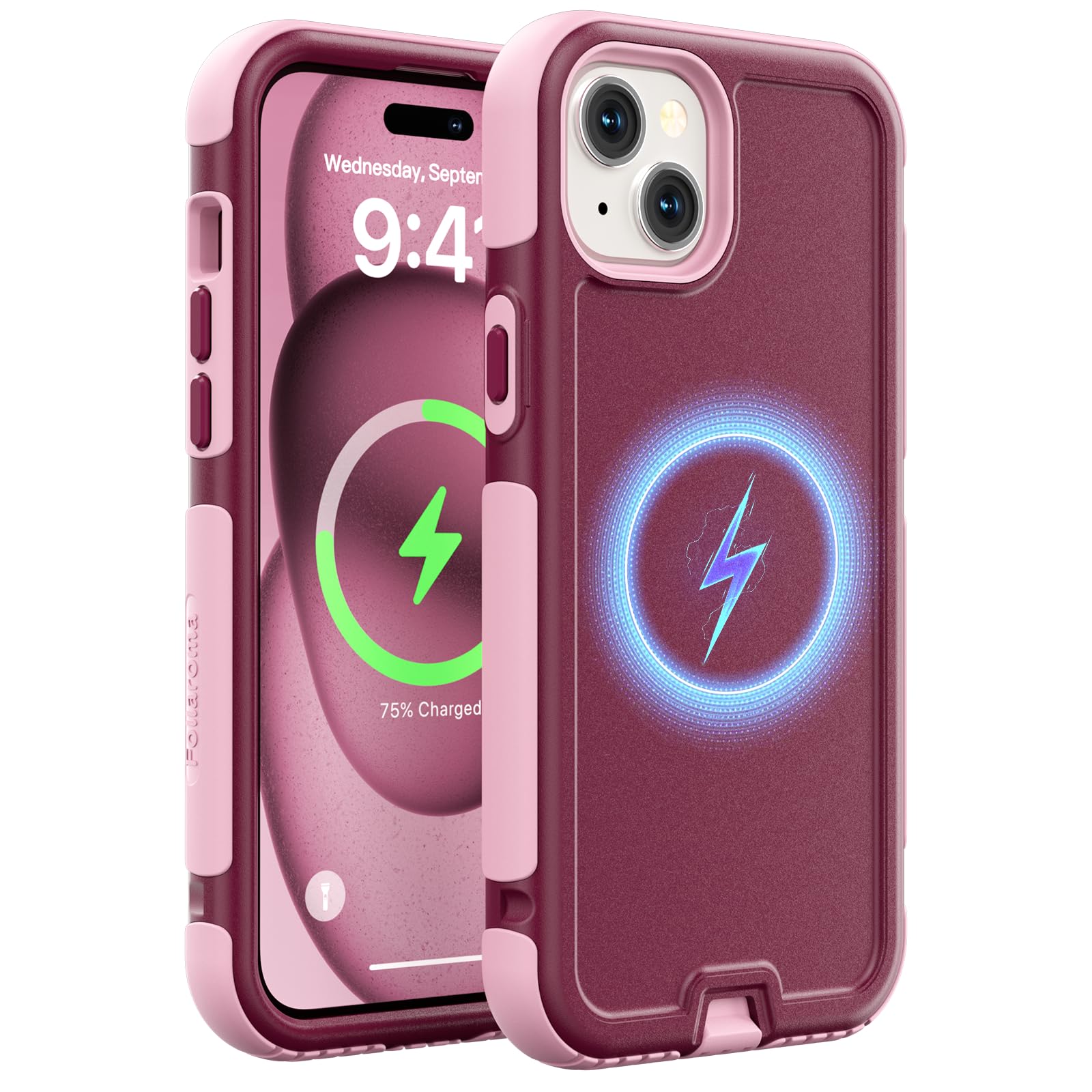 Follaroma for iPhone 15 Plus Case, Compatible with MagSafe, Heavy Duty Shockproof Protective Phone Case, Anti-Drop Protection, Dual Layer Magnetic Phone Cover for iPhone 15 Plus, 6.7", Purple Pink
