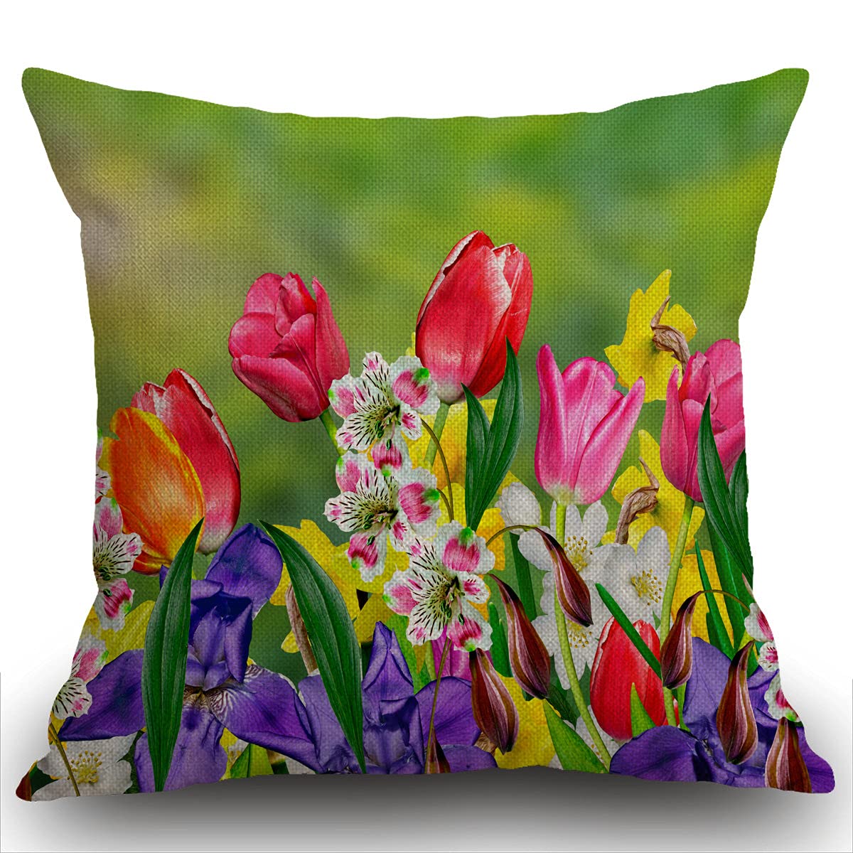 Smooffly Throw Pillow Cover Home Decor Spring Summer Flowers Daffodils and Tulips Pillow Case Decorative 18 x 18 Inches Outdoor Cushion Couch Sofa Pillowcase