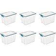 Sterilite 19324306 20 Quart/19 Liter Gasket Box, Clear with Blue Aquarium Latches and Gasket, 6-Pack