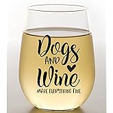 COOL AF Dog Mom Gifts – Funny Wine Glass ‘Dogs and Wine Make Everything Fine’ – Dog Lover Gift for Women, Pet Owner Present, Birthday or Christmas Wine Glass for Women Who Love Dogs