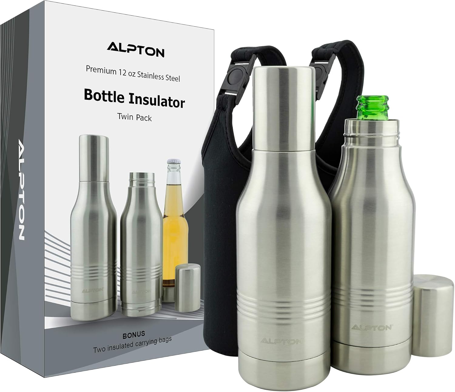 Beer Bottle Insulator Double Wall Stainless Steel 2 Pack with Bonus 2