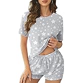 Ekouaer Cotton Pajamas for Women Set Short Sleeve Sleepwear Shorts 2 Piece Lounge Sets Soft Pjs with Pockets