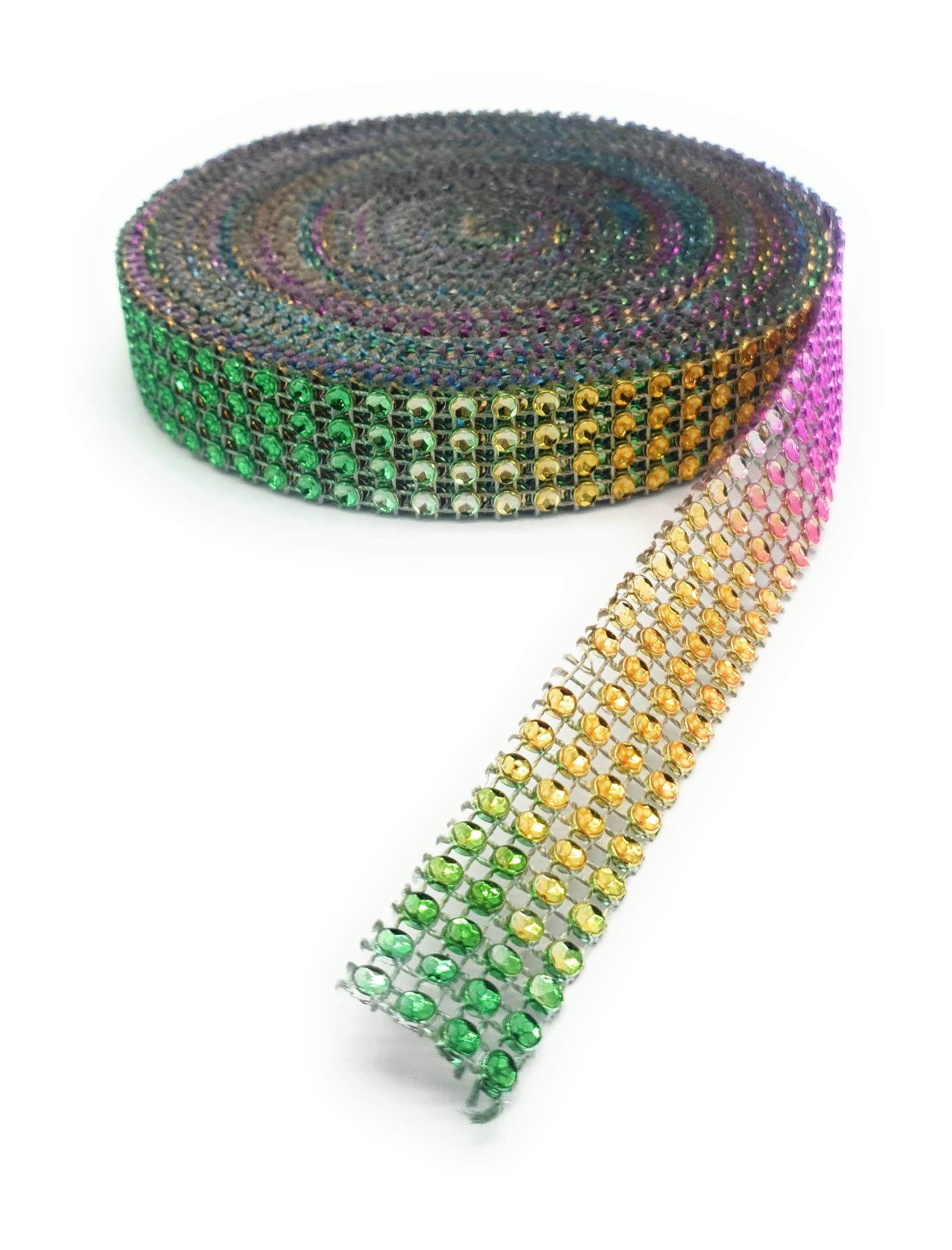 9 Yards Diamante Effect, Rhinestone Effect Mesh Ribbon Trimming Bridal Craft, 4rows... MNJ-TRIMMINGS (Multicoloured)