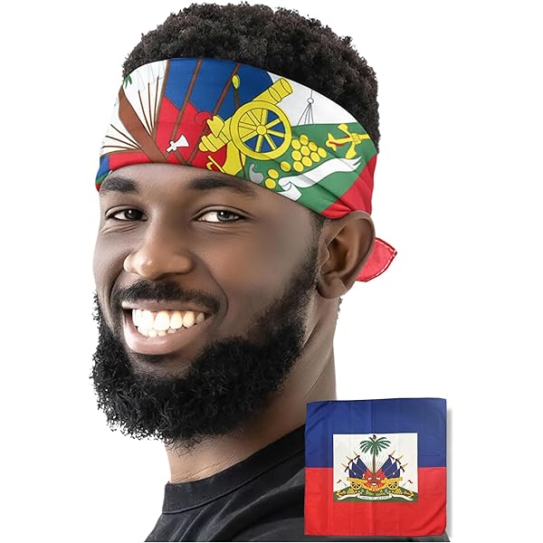 Étole / Écharpe Drapeau Haïti - Réversible, Satin, Fait Main En France - Longueur >152 Cm - Unisexe