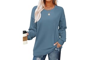 OFEEFAN Crewneck Sweatshirts for Women Cable Knit Sleeve Lightweight Fall and Winter Tops 2024